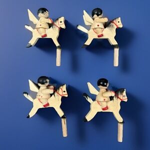 VTG Christmas Miniature Erzgebirge Angel On Horse Ornaments Pegs German‎ Lot 4